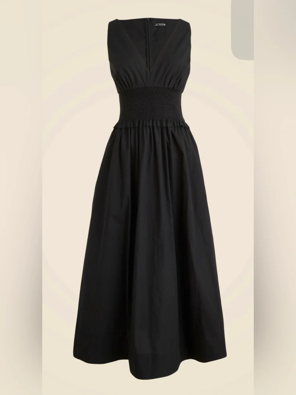 J.Crew Plunge smocked-waist dress in cotton poplin ~ BLACK ~ Sz XXS